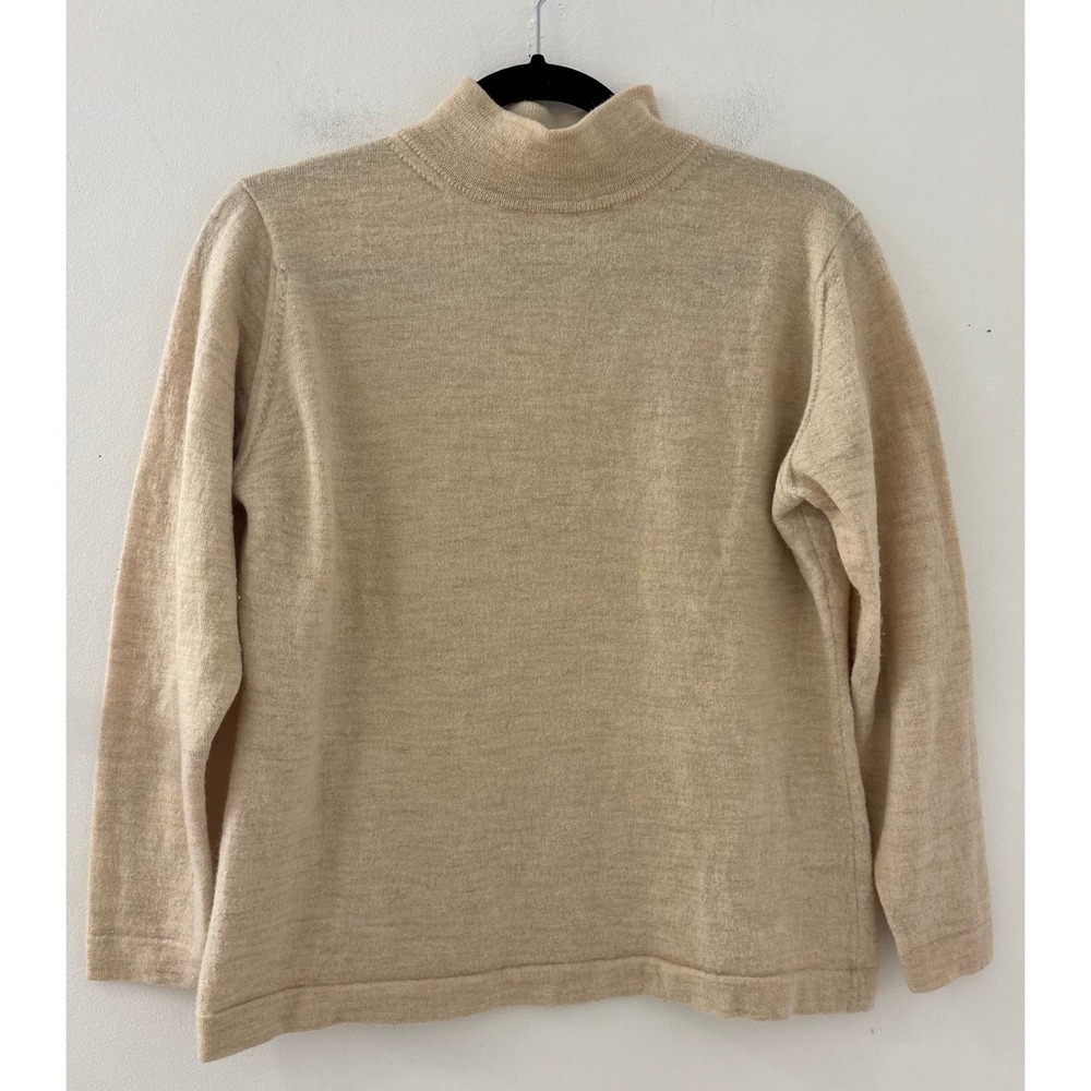 Peruvian Connection Vintage Women Beige Baby Alpaca Wool Turtleneck Sweater LG